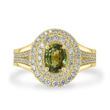1.9ct Demantoid Garnet Ring with 0.66tct Diamonds set in 14K Yellow Gold