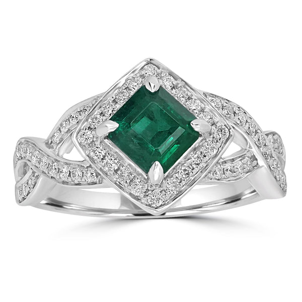 1.07ct   Emerald Rings with 0.35tct Diamond set in 14K White Gold