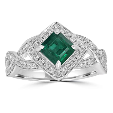 1.07ct   Emerald Rings with 0.35tct Diamond set in 14K White Gold
