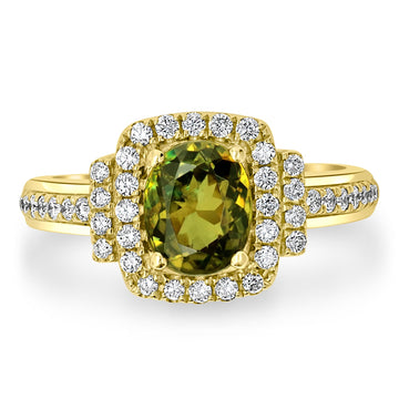 1.67ct Demantoid Garnet Ring with 0.41tct Diamonds set in 14K Yellow Gold