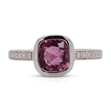 Fancy 1.83ct Sapphire Bezel Set Ring With 0.10tct Diamond Pave In 14Kt White Gold