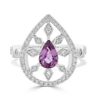 1.10Ct Unheated Sapphire Ring With 0.46Tct Diamoinds Set In 14Kt White Gold