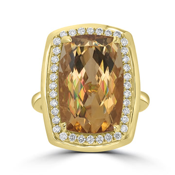 9.76ct  Yellow Beryl Rings with 0.44tct Diamond set in 18K Yellow Gold