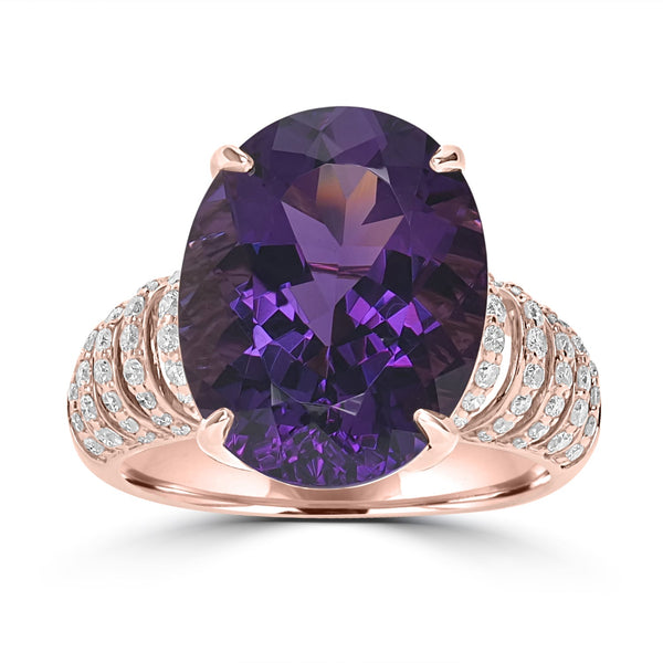 8.71ct  Amethyst Rings with 0.5tct Diamond set in 18K Yellow Gold