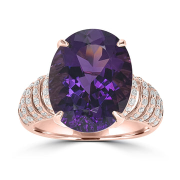 8.71ct  Amethyst Rings with 0.5tct Diamond set in 18K Yellow Gold