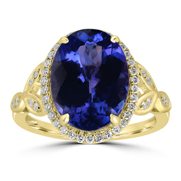 6.19ct Tanzanite Rings with 0.274tct Diamond set in 18K Yellow Gold