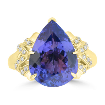 7.22ct Tanzanite Rings with 0.154tct Diamond set in 18K Yellow Gold