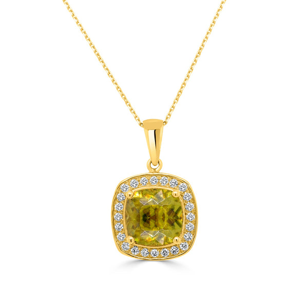 2.1ct Sphene Pendant with 0.16tct Diamonds set in 14K Yellow Gold