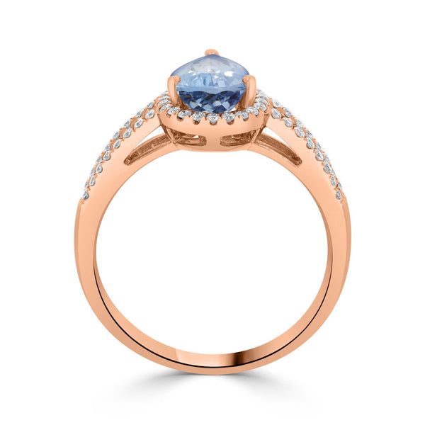 1.22 Aquamarine Rings with 0.28tct Diamond set in 14K Rose Gold