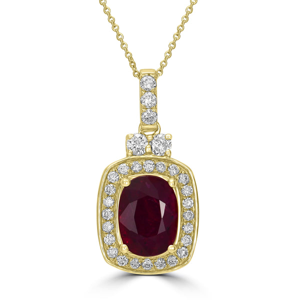 1.77ct  Ruby Pendants with 0.39tct Diamond set in 14K Yellow Gold