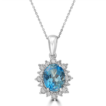 1.62ct  Aquamarine Pendants with 0.42tct Diamond set in 14K White Gold