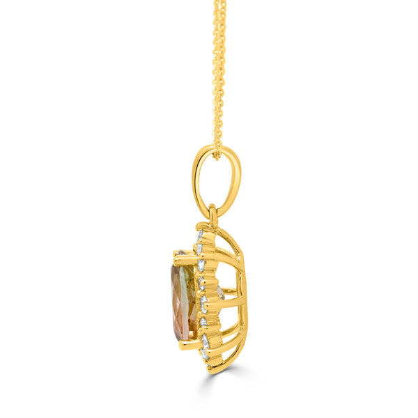 2.12ct Tourmaline Pendant with 0.22tct Diamonds set in 14K Yellow Gold