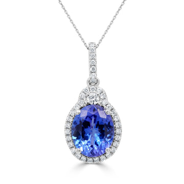 3.77 Tanzanite Pendants with 0.34tct Diamond set in 14K White Gold