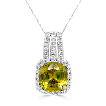 4.89ct Sphene Pendant with 0.6tct Diamonds set in 14K White Gold