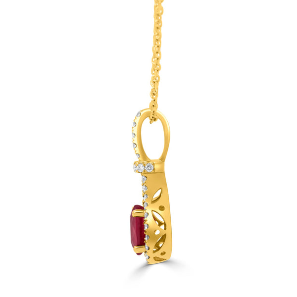1ct Ruby Pendant with 0.21tct Diamonds set in 14K Yellow Gold