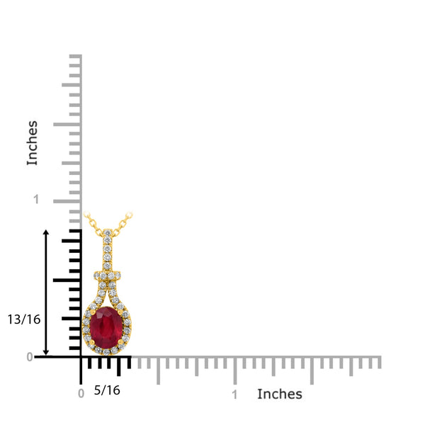1ct Ruby Pendant with 0.21tct Diamonds set in 14K Yellow Gold