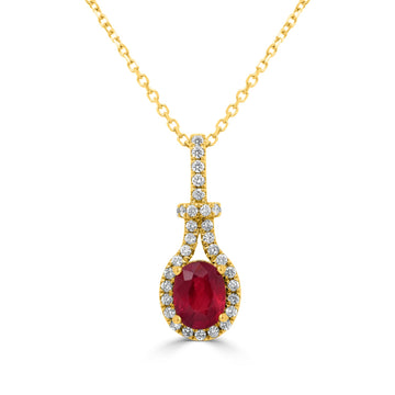 1ct Ruby Pendant with 0.21tct Diamonds set in 14K Yellow Gold