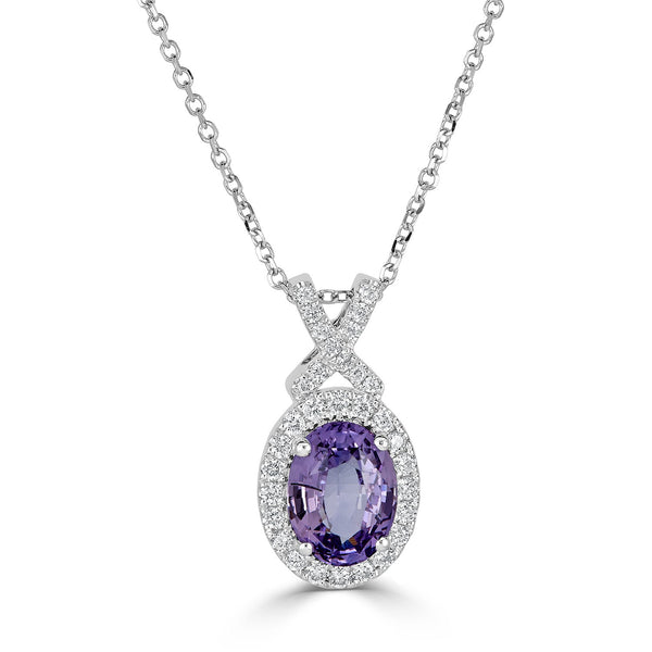 2.06ct Sapphire Pendant with 0.24tct diamonds set in 14K white gold