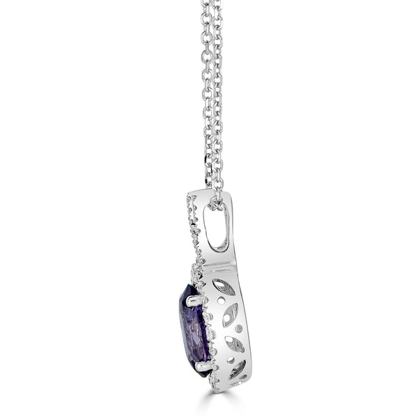2.06ct Sapphire Pendant with 0.24tct diamonds set in 14K white gold