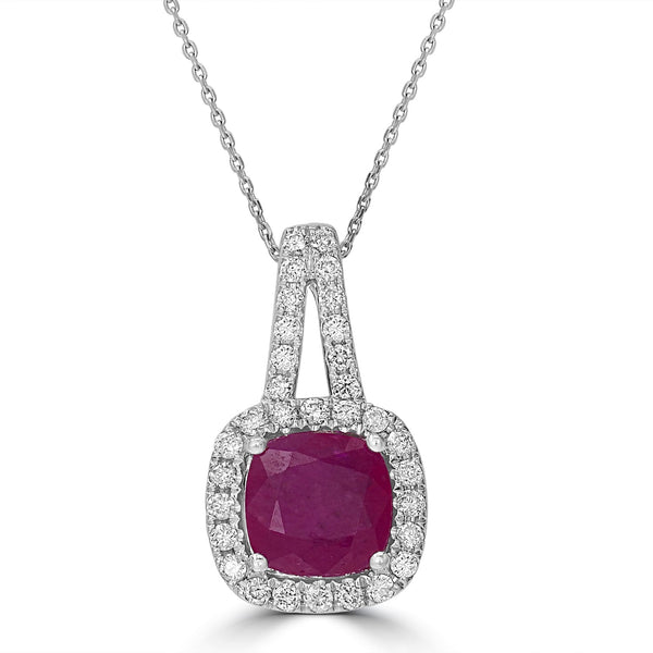 1.45ct  Ruby Pendants with 0.27tct Diamond set in 14K White Gold