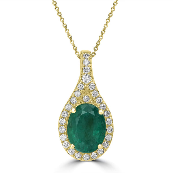 2.07ct   Emerald Pendants with 0.27tct Diamond set in 14K Yellow Gold