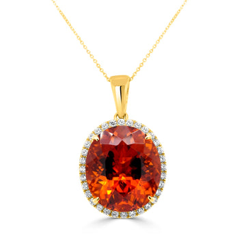 11.12ct Citrine Pendant with 0.35tct Diamonds set in 14K Yellow Gold