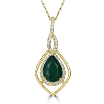 2.28ct   Emerald Pendants with 0.26tct Diamond set in 14K Yellow Gold