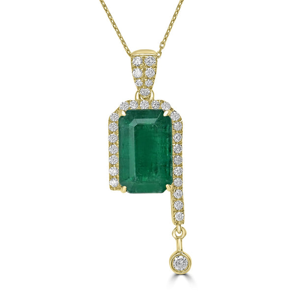 2.87ct   Emerald Pendants with 0.24tct Diamond set in 14K Yellow Gold