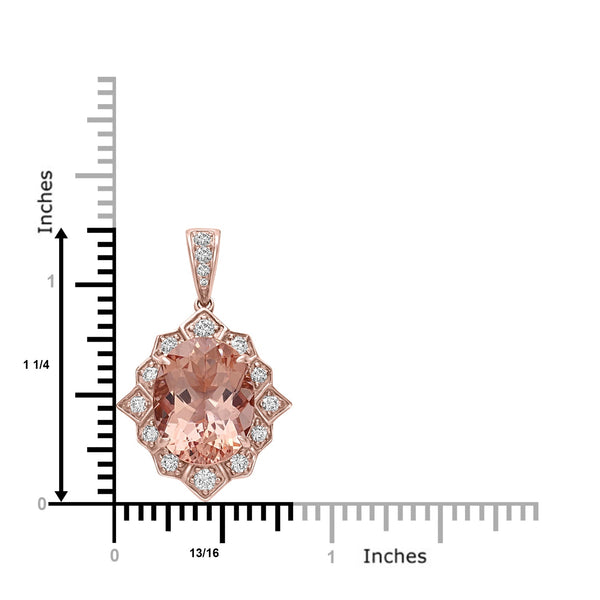 6.44ct  Morganite Pendants with 0.53tct Diamond set in 14K Rose Gold