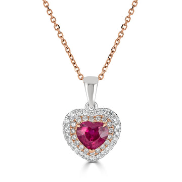 1.22ct Ruby Pendant with 0.31tct diamonds set in 18K two tone gold