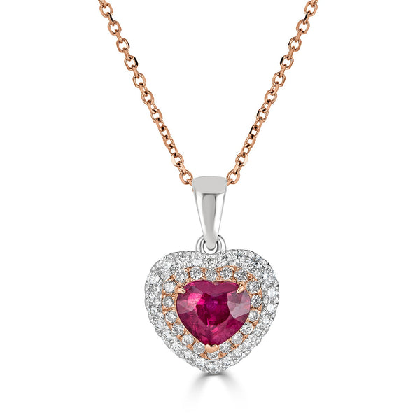 1.22ct Ruby Pendant with 0.31tct diamonds set in 18K two tone gold