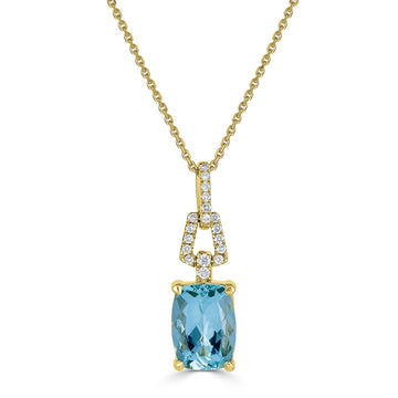 1.63ct Aquamarine Pendant with 0.08tct diamonds set in 14K yellow gold