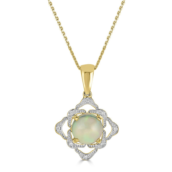 1.21ct Opal Pendant with 0.05tct diamonds set in 14K yellow gold