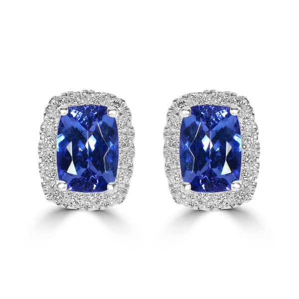 2.08ct Tanzanite Earrings with 0.39tct Diamond set in 14K White Gold