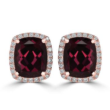 10.07tct Rhodolite Garnet Earring with 0.48tct Diamonds set in 14K Rose Gold