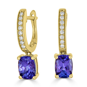 3.15tct Tanzanite Earrings with 0.21tct diamonds set in 14K yellow gold