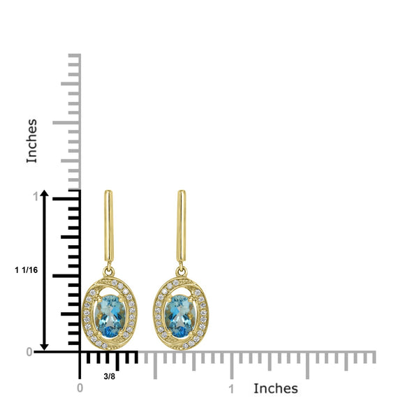 1.42ct  Aquamarine Earrings with 0.15tct Diamond set in 14K Yellow Gold