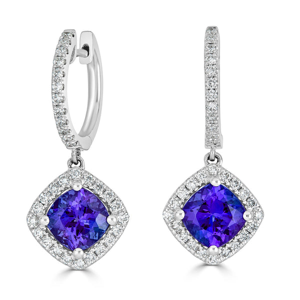 3.20tct Tanzanite Earrings with 0.67tct diamonds set in 14K white gold