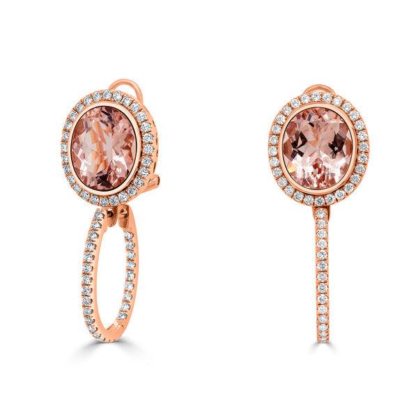 12.1tct Morganite Earring with 1.57tct Diamonds set in 14K Rose Gold