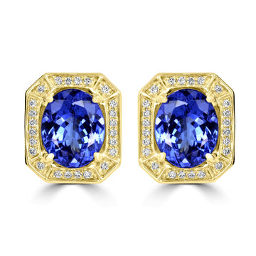 6.48tct Tanzanite Earring with 0.35tct Diamonds set in 14K Yellow Gold