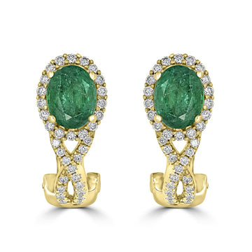 2.68tct Emerald Earring with 0.58tct Diamonds set in 14K Yellow Gold