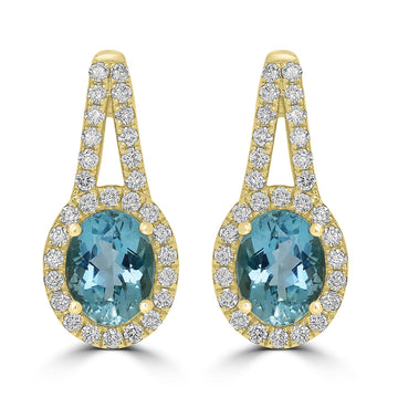 2.18ct  Aquamarine Earrings with 0.63tct Diamond set in 14K Yellow Gold