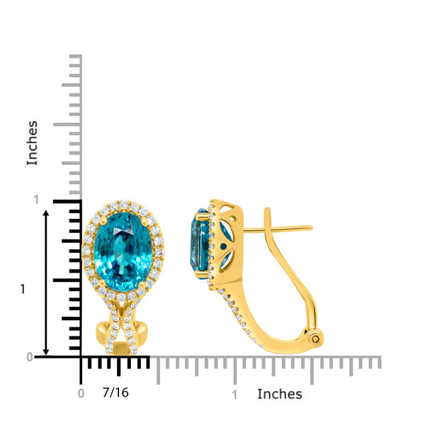 11.53tct Blue Zircon Earring with 0.58tct Diamonds set in 14K Yellow Gold
