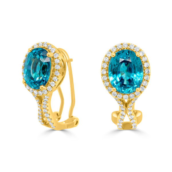 11.53tct Blue Zircon Earring with 0.58tct Diamonds set in 14K Yellow Gold