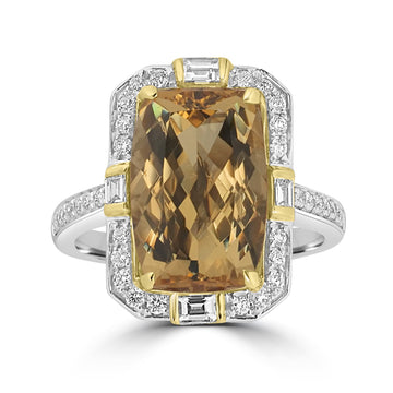 4.8ct  Yellow Beryl Rings with 0.54tct Diamond set in 18K Two Tone Gold
