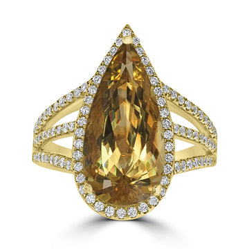 5.42ct  Yellow Beryl Rings with 0.57tct Diamond set in 18K Yellow Gold