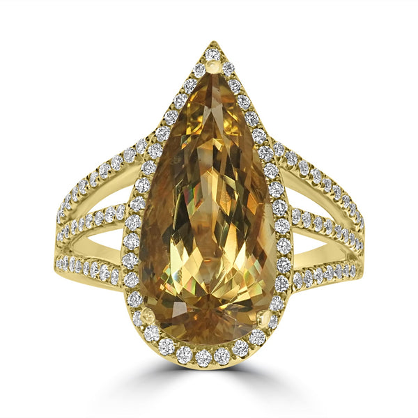 5.42ct  Yellow Beryl Rings with 0.57tct Diamond set in 18K Yellow Gold