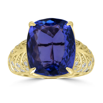 9.445ct Tanzanite Rings with 0.613tct Diamond set in 18K Yellow Gold