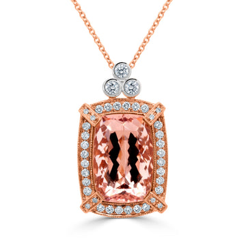 16.96ct Morganite Pendant with 1.12tct Diamonds set in 14K Two Tone Gold