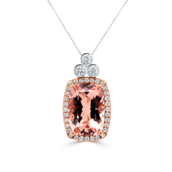 9.74ct Morganite Pendant with 0.8tct Diamonds set in 14K Two Tone Gold